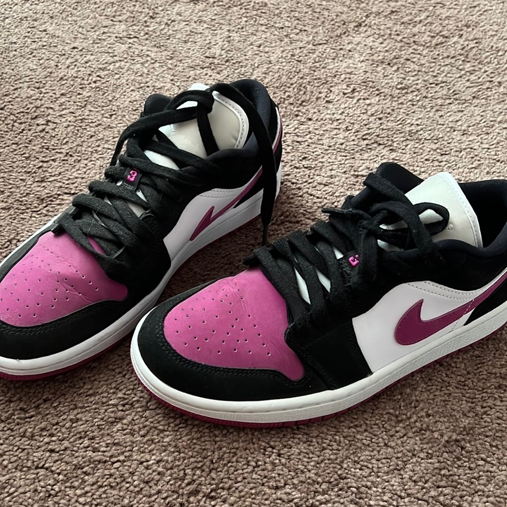 Nike Jordan 1 lows, purple black and white.